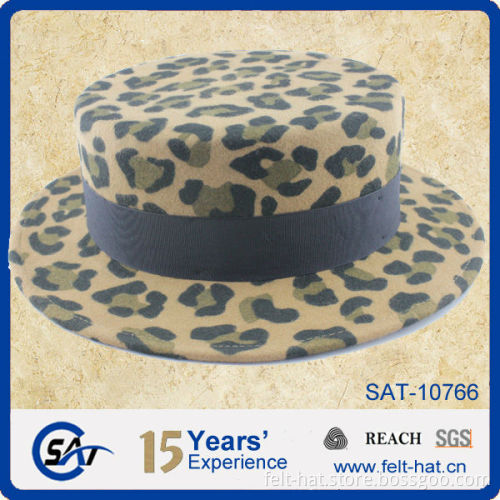 100% pure wool leopard flat top hat